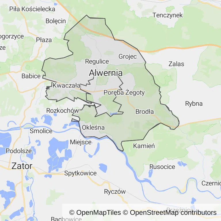 Mapa z zaznaczoną Alwerni