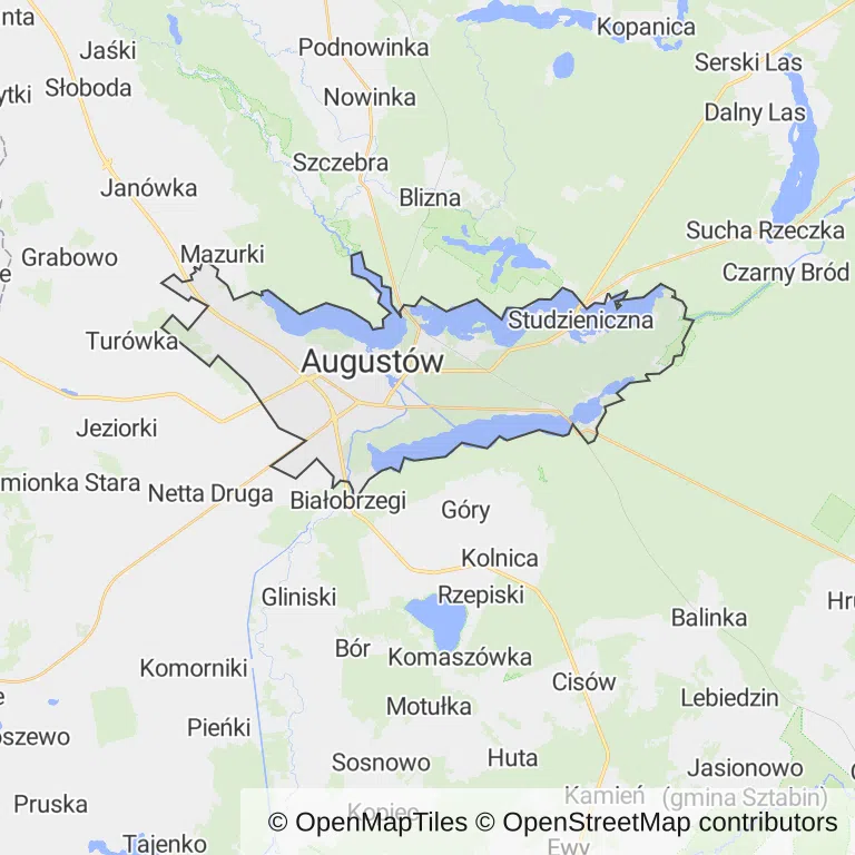 Mapa z zaznaczonym Augustowem