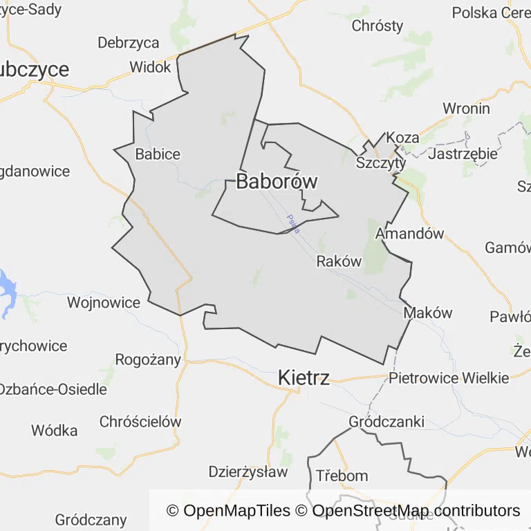 Mapa z zaznaczonym Baborowem
