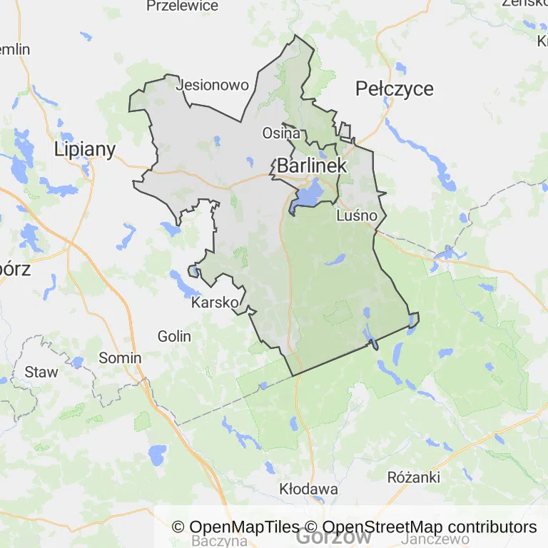 Mapa z zaznaczonym Barlinkiem