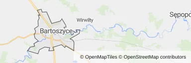 Mapa z zaznaczonymi Bartoszycami