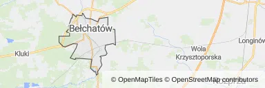 Mapa z zaznaczonym Bełchatowem