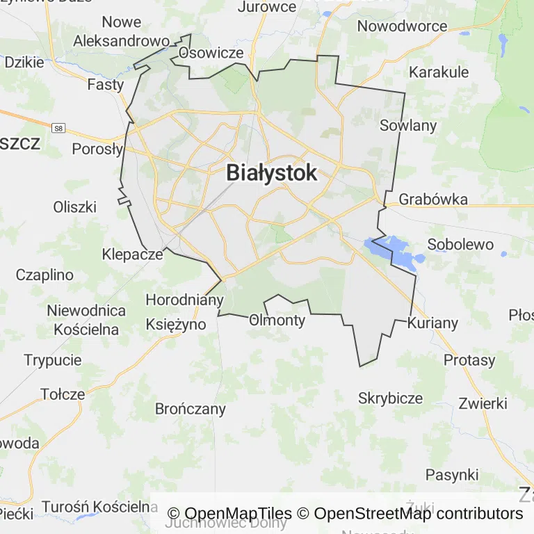 Mapa z zaznaczonym Białymstokiem