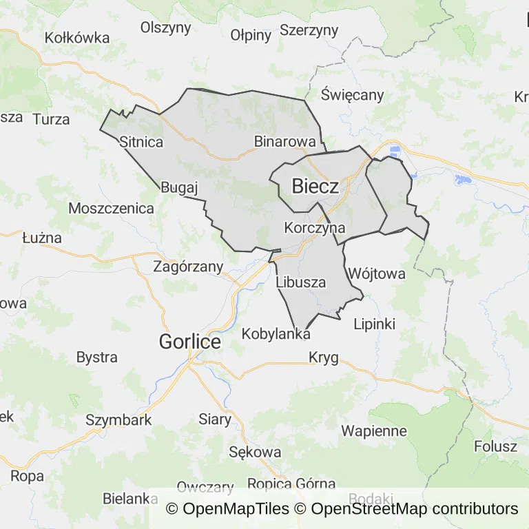 Mapa z zaznaczonym Bieczem