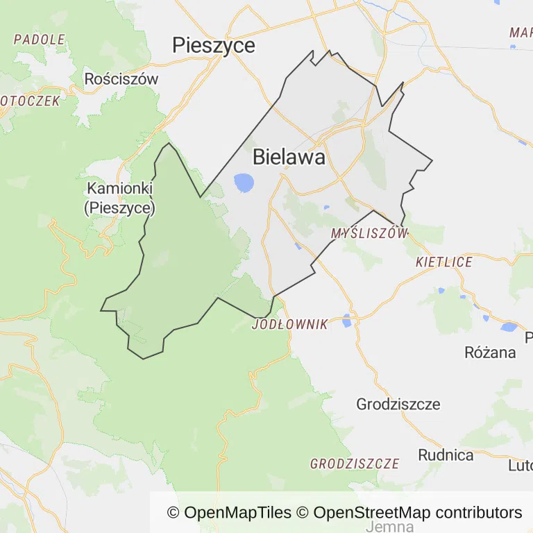 Mapa z zaznaczoną Bielawem