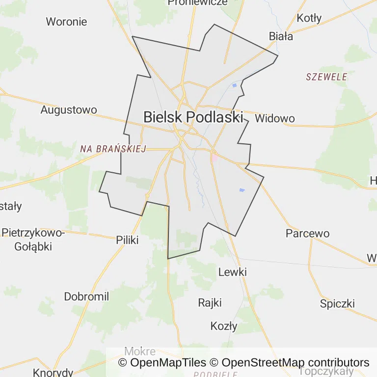 Mapa z zaznaczonym Bielsku Podlaskim