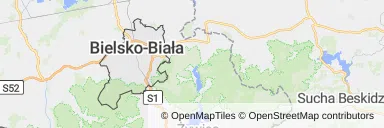 Mapa z zaznaczoną Bielsku-Białej