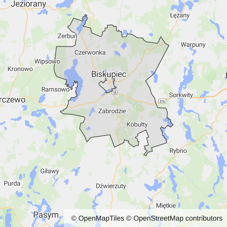 Mapa z zaznaczonym Biskupcu