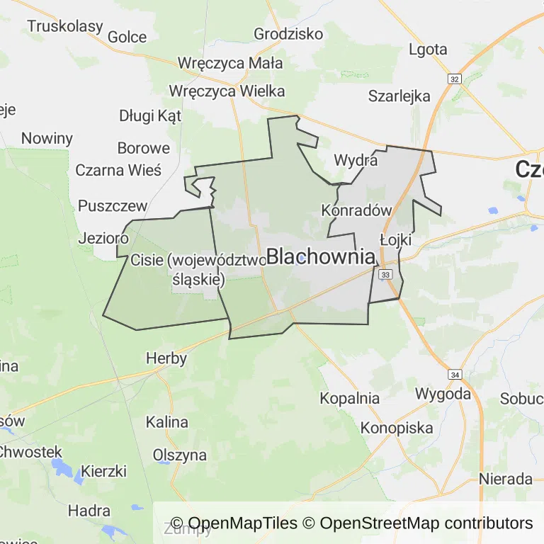 Mapa z zaznaczoną Blachowni