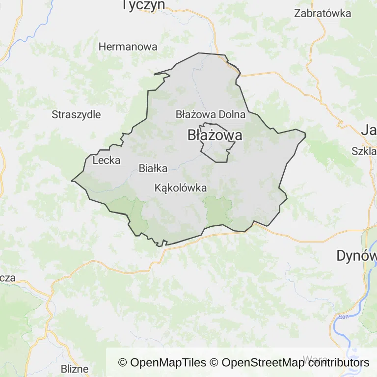 Mapa z zaznaczoną Błażowej