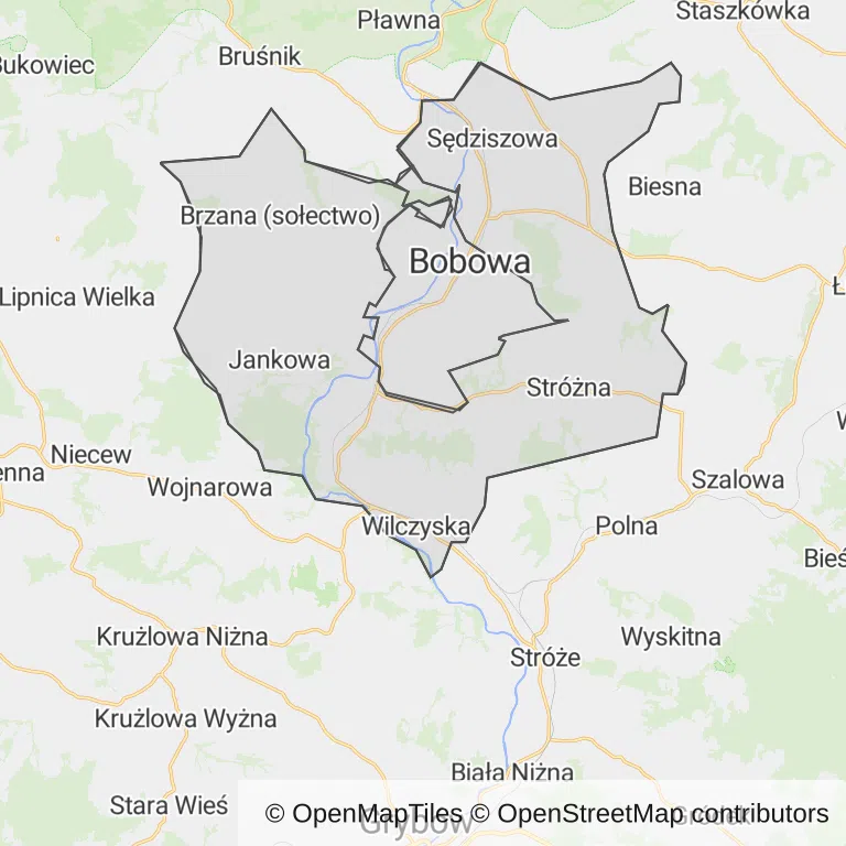 Mapa z zaznaczoną Bobowej