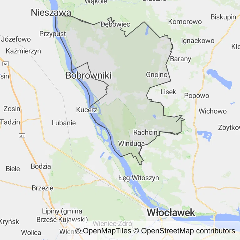 Mapa z zaznaczonym Bobrownikami