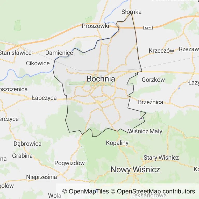 Mapa z zaznaczoną Bochni