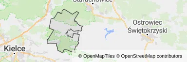 Mapa z zaznaczonym Bodzentynem