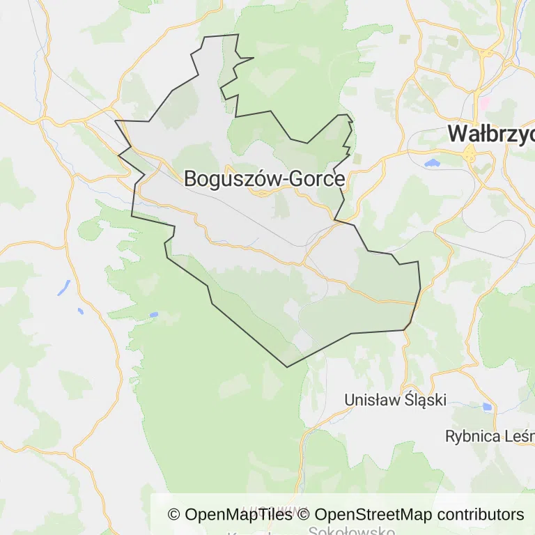 Mapa z zaznaczonymi Boguszowie-Gorcami