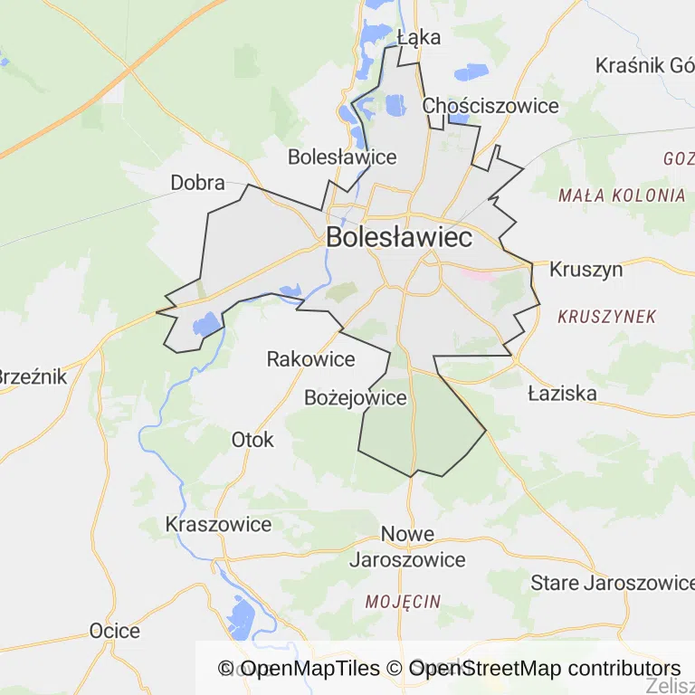 Mapa z zaznaczonym Bolesławcu