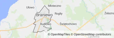 Mapa z zaznaczonym Braniewem