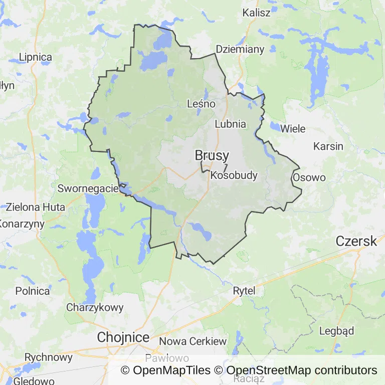 Mapa z zaznaczonym Brusami