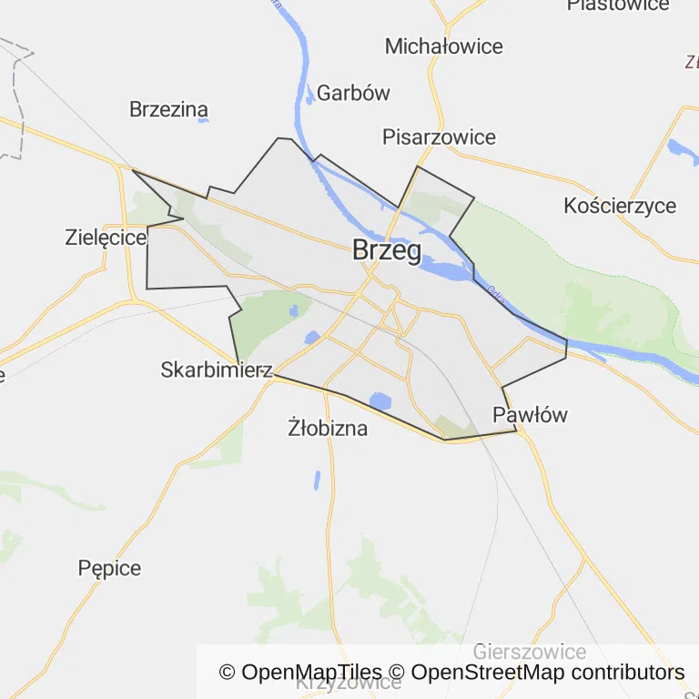 Mapa z zaznaczonym Brzegiem
