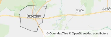 Mapa z zaznaczonym Brzezinami