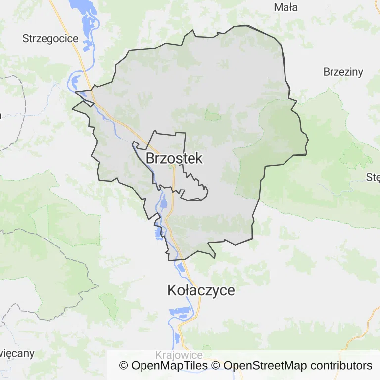Mapa z zaznaczonym Brzostkiem