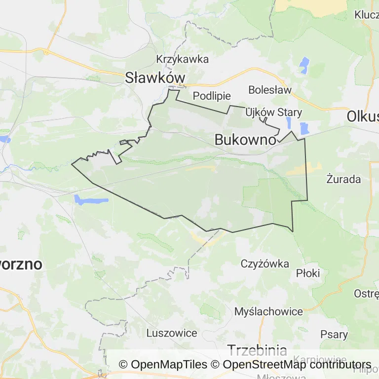 Mapa z zaznaczonym Bukownem