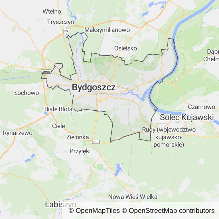 Mapa z zaznaczonym Bydgoszczy