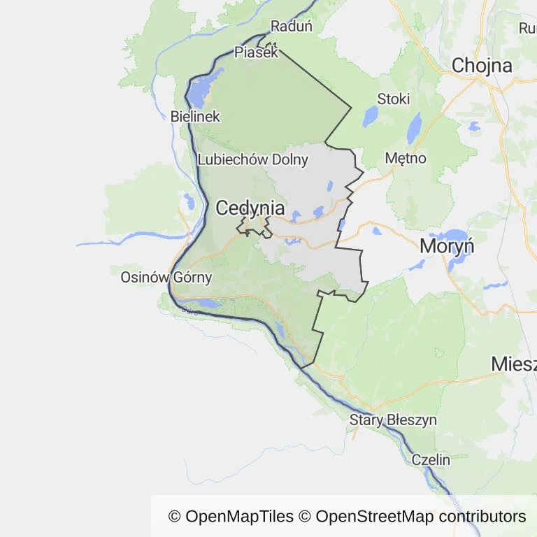 Mapa z zaznaczoną Cedyni