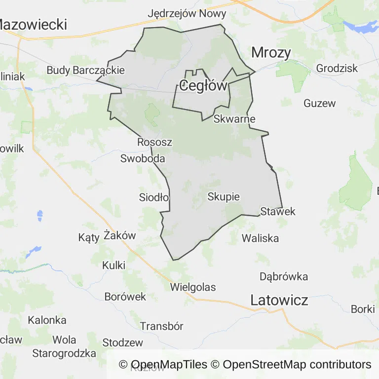 Mapa z zaznaczonym Cegłowem