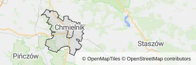 Mapa z zaznaczonym Chmielnikiem