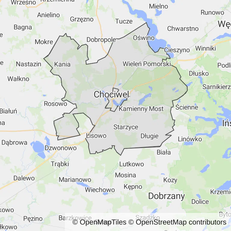 Mapa z zaznaczonym Chociwelu