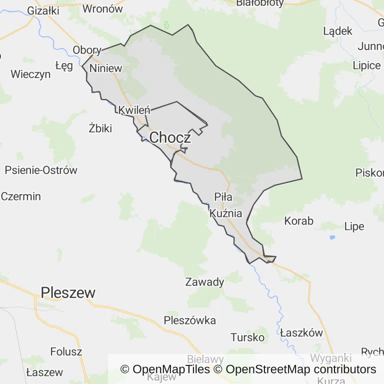 Mapa z zaznaczonym Choczem