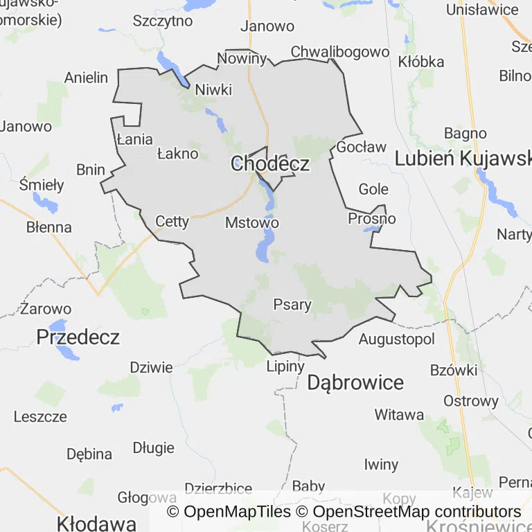 Mapa z zaznaczonym Chodczem