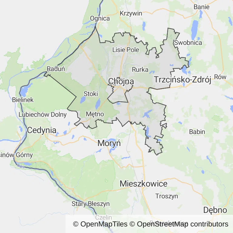Mapa z zaznaczoną Chojnem