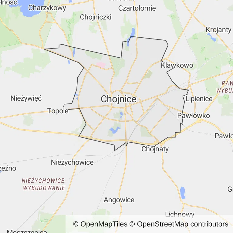 Mapa z zaznaczonymi Chojnicami