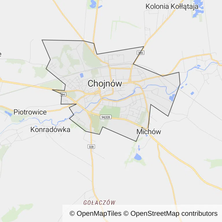 Mapa z zaznaczonym Chojnowem