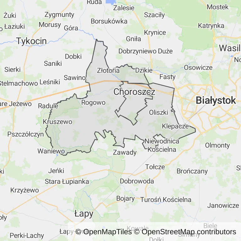 Mapa z zaznaczonym Choroszczy