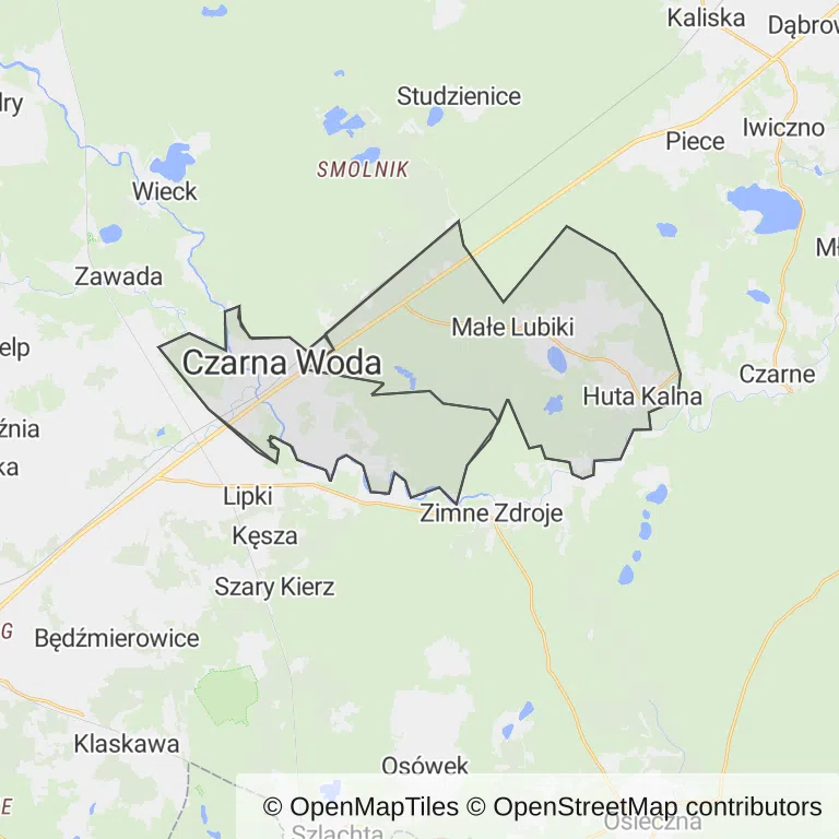 Mapa z zaznaczoną Czarnej Wodzem