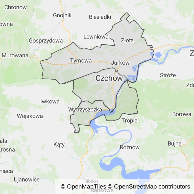 Mapa z zaznaczonym Czchowem