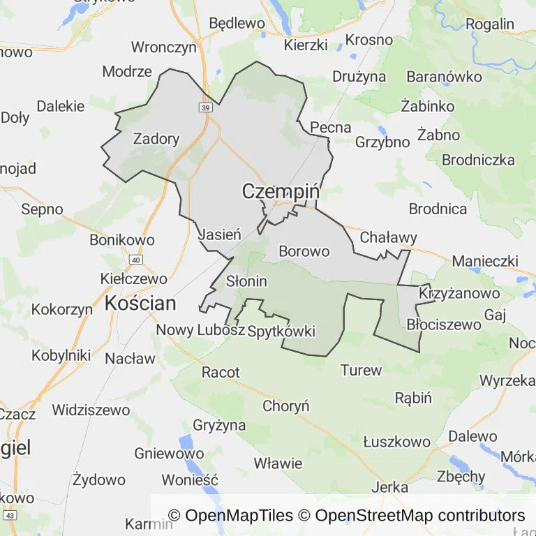 Mapa z zaznaczonym Czempiniu