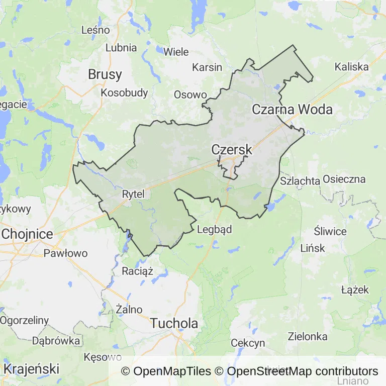 Mapa z zaznaczonym Czerskiem