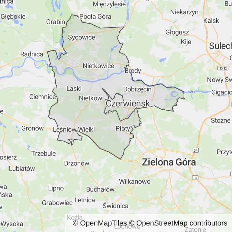 Mapa z zaznaczonym Czerwieńskiem