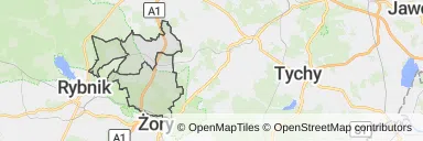 Mapa z zaznaczonym Czerwionce-Leszczynami