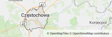 Mapa z zaznaczoną Częstochową