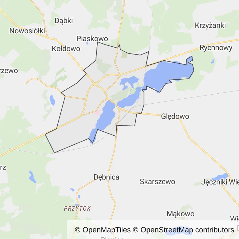 Mapa z zaznaczonym Człuchowem