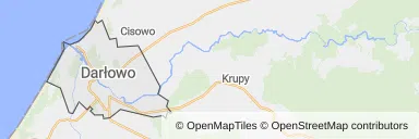 Mapa z zaznaczonym Darłowem