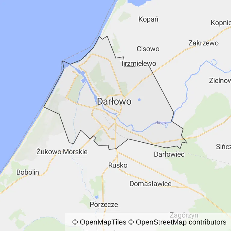 Mapa z zaznaczonym Darłowem