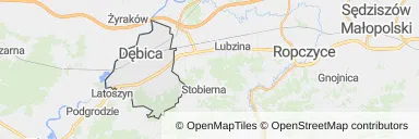 Mapa z zaznaczonym Dębicy