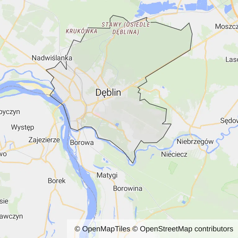 Mapa z zaznaczonym Dęblinem