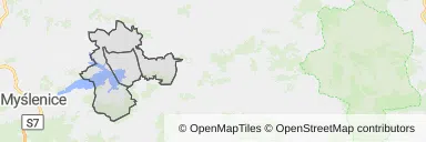 Mapa z zaznaczonymi Dobczycami